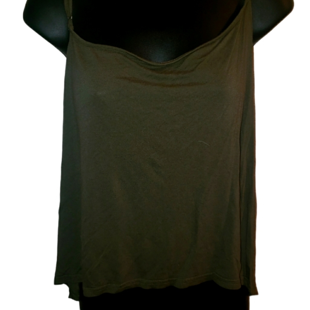 Chicos Oversized High-low Olive Colored Spaghetti Strap Crop Top